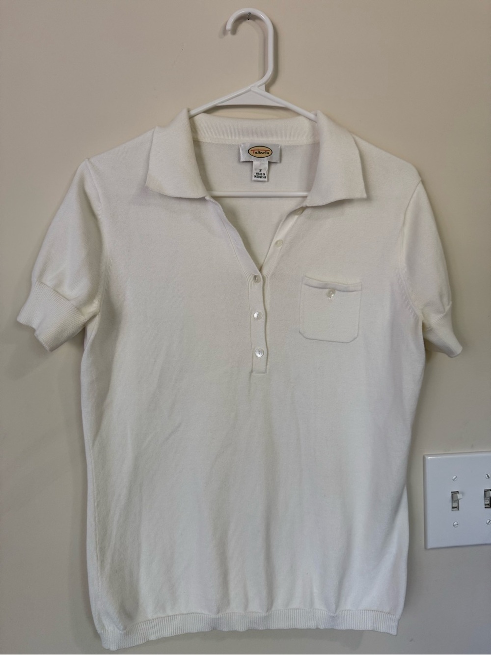 Talbots Cream Short Sleeve Polo Knit Top
